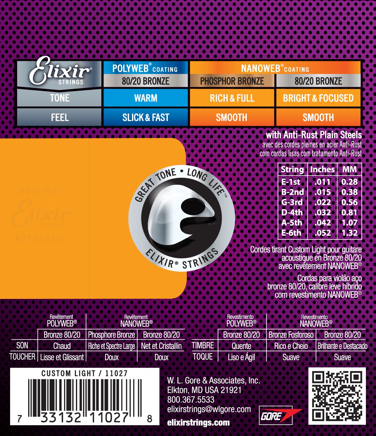 Elixir Nanoweb 80/20 Bronze Acoustic Guitar Strings