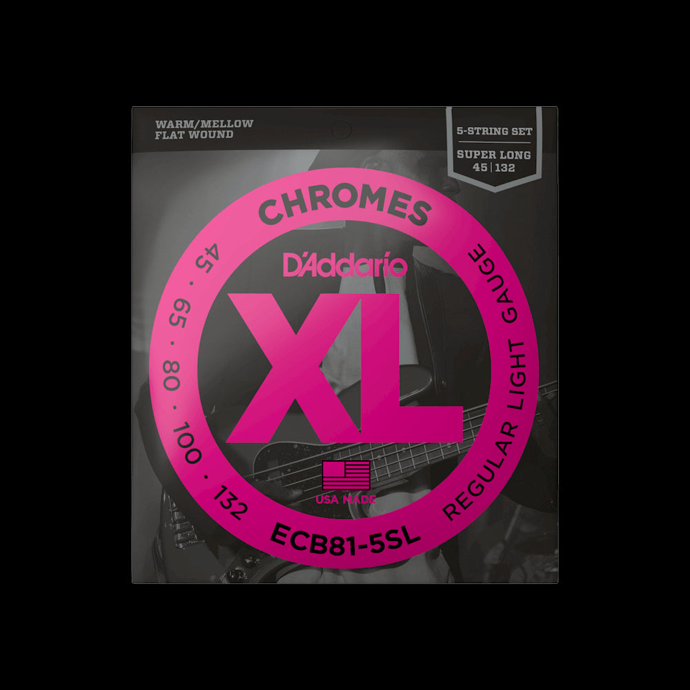 D'Addario ECB81-5SL Chromes Flat Wound 5-String SLS Bass Guitar Strings - Light