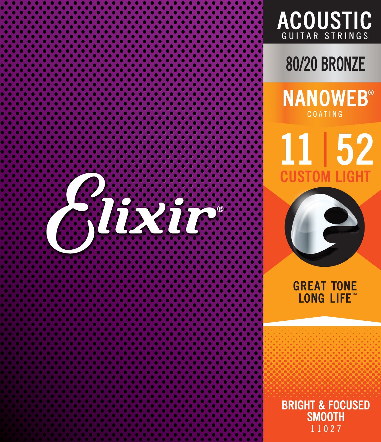 Elixir 11027 Nanoweb 80/20 Bronze Acoustic Guitar Strings - .11-.046 Custom Light