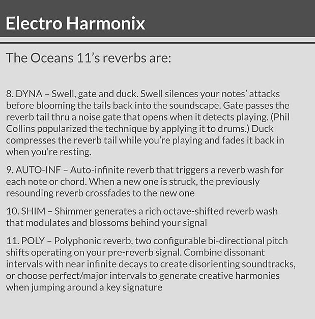 Electro-Harmonix Oceans 11 Reverb Pedal