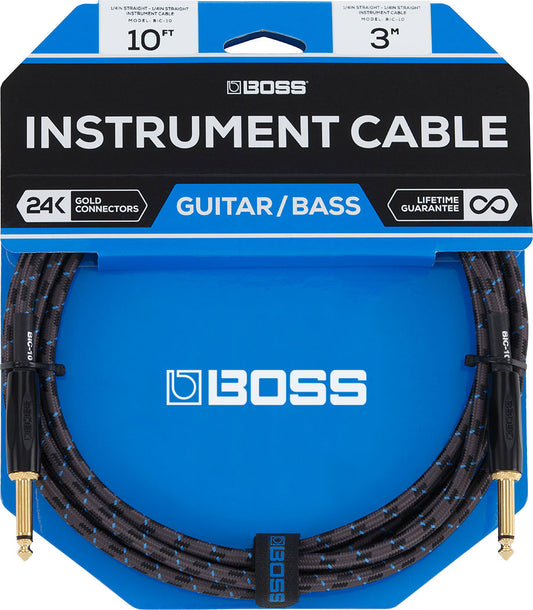 Boss 10 ft Instrument Cable, 1/4 " Straight to Straight