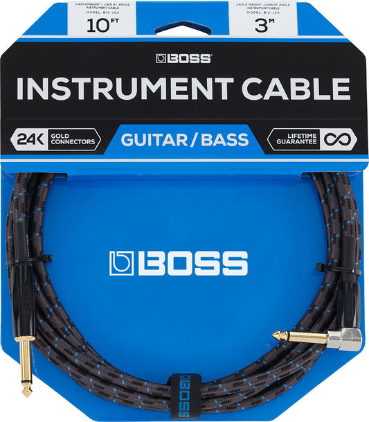 Boss 10 ft 1/4" Gold Instrument Cable, Straight - Right Angle