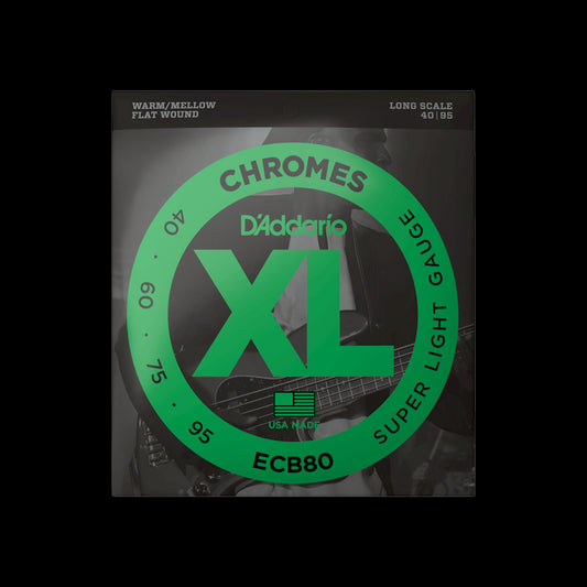 D'Addario ECB80 Chromes Flat Wound Bass Guitar Strings - Super Light