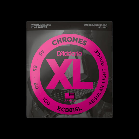 D'Addario ECB81S Chromes Flat Wound 5-String SLS Bass Guitar Strings - Light