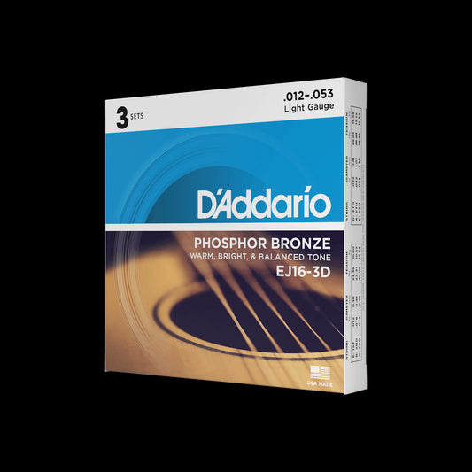 D'Addario EJ163D Phosophor Bronze Acoustic Guitar Strings - Light, 3-Pack