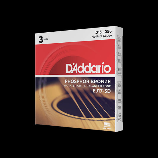 D'Addario EJ173D Phosophor Bronze Acoustic Guitar Strings - Medium, 3-Pack