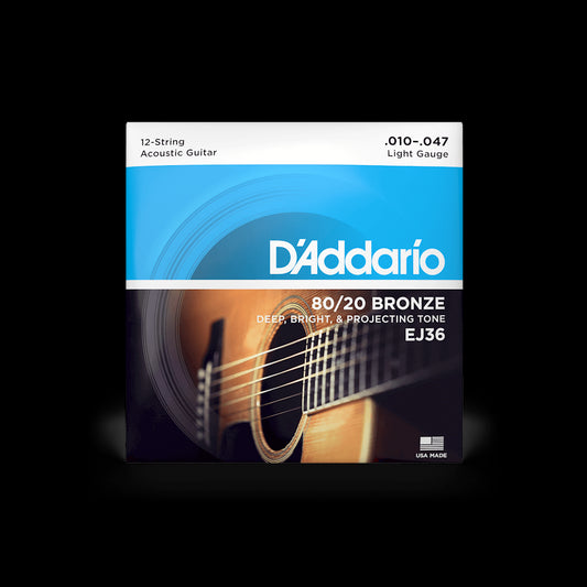D'Addario EJ36 80/20 Bronze 12-String Acoustic Guitar Strings - Light