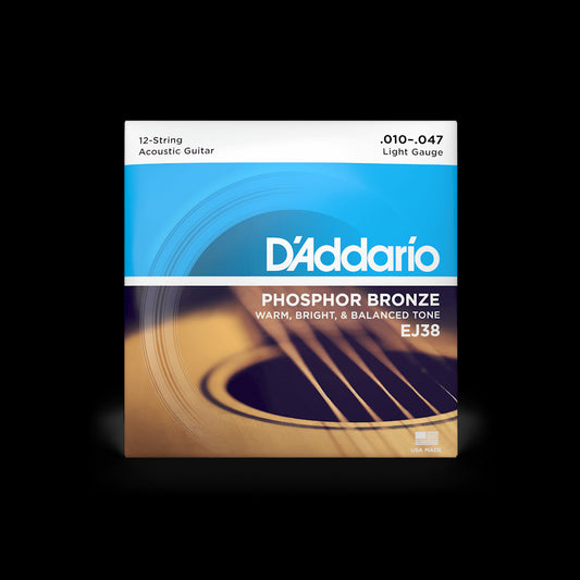 D'Addario EJ38 Phosphor Bronze 12-String Acoustic Guitar Strings - Light