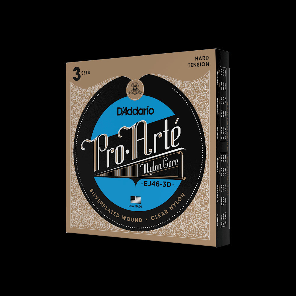 D'Addario EJ46-3D Pro Arte' Nylon Classical Guitar Strings - Hard Tension, 3-Pack