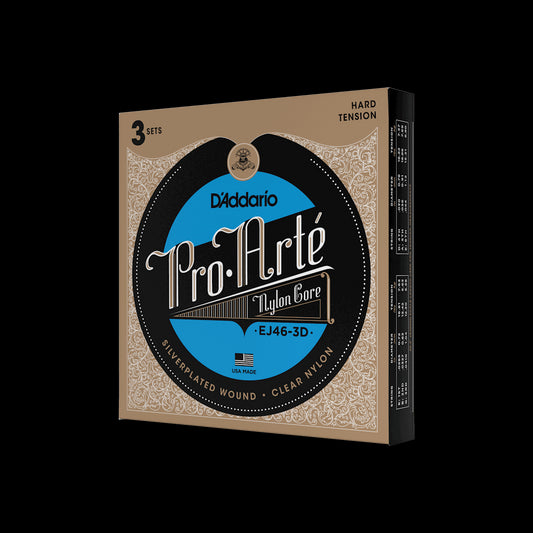 D'Addario EJ46-3D Pro Arte' Nylon Classical Guitar Strings - Hard Tension, 3-Pack