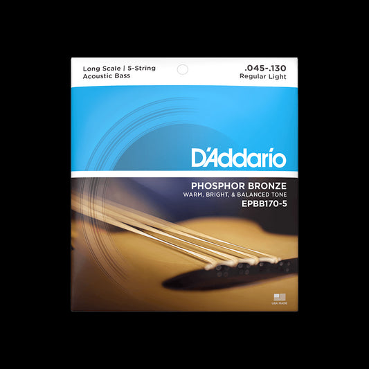 D'Addario EPBB170-5 Phosphor Bronze LS 5-String Acoustic Bass Strings - Light