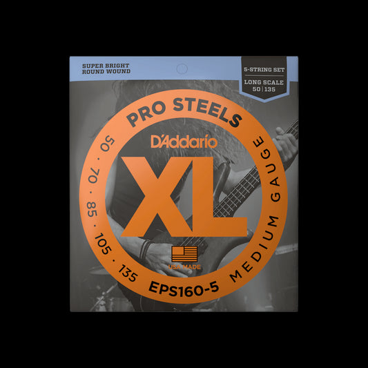 D'Addario EPS160-5 XL Pro Steels Round Wound LS 5-String Electric Bass Strings - Medium