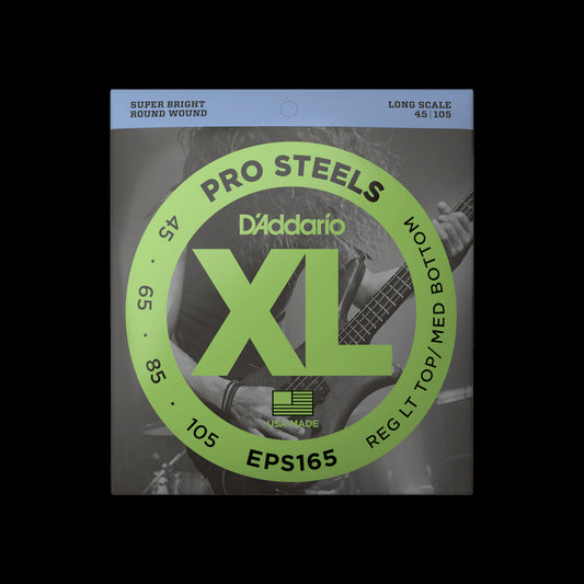 D'Addario EPS165 XL Pro Steels Round Wound LS Electric Bass Strings - Regular Top/Medium Bottom