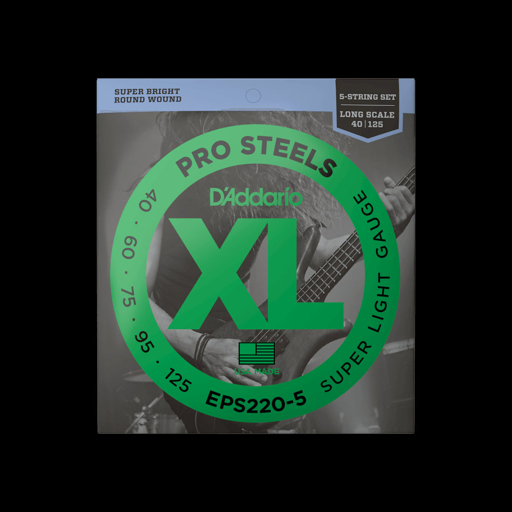 D'Addario EPS2205 XL Pro Steels Round Wound LS 5-String Electric Bass Strings - Super Light