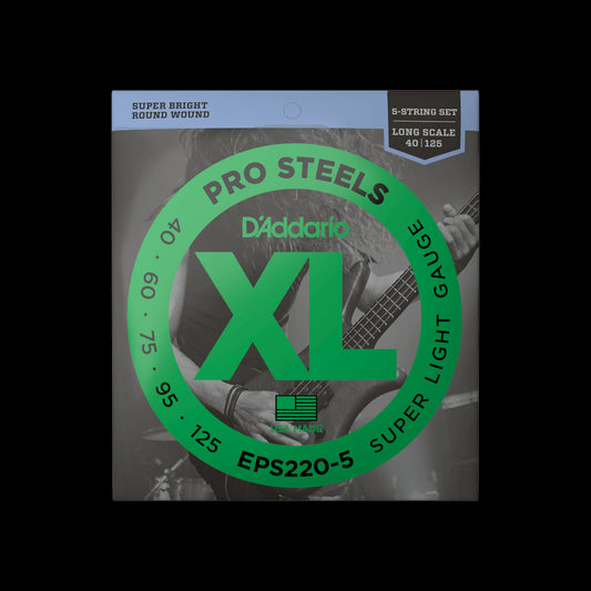 D'Addario EPS2205 XL Pro Steels Round Wound LS 5-String Electric Bass Strings - Super Light