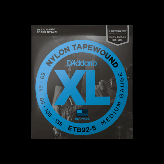 D'Addario ETB92-5 XL Nylon Tapewound LS 5-String Electric Bass Strings - Medium