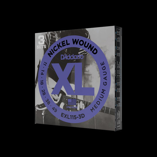 D'Addario EXL115-3D XL Nickel Wound Electric Guitar Strings - Medium, 3 Pack