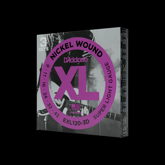 D'Addario EXL1203D XL NIckel Wound Electric Guitar Strings - Super Light, 3-Pack