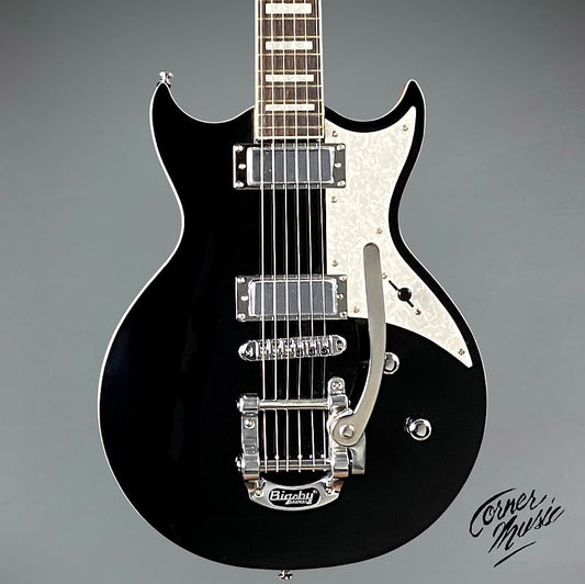 Aria Pro II Bowery Semi-Hollow with Bigsby 2022 Black